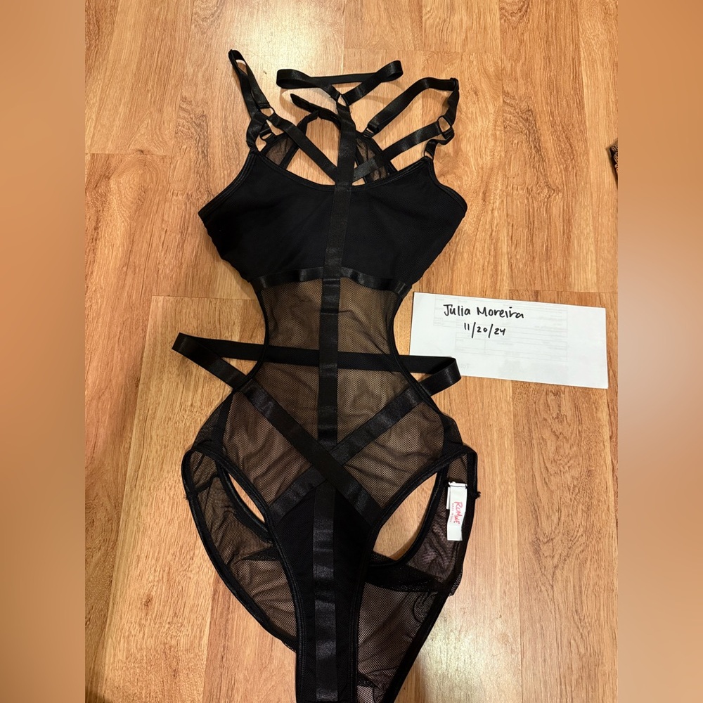 Romwe Ties Mesh Bodysuit